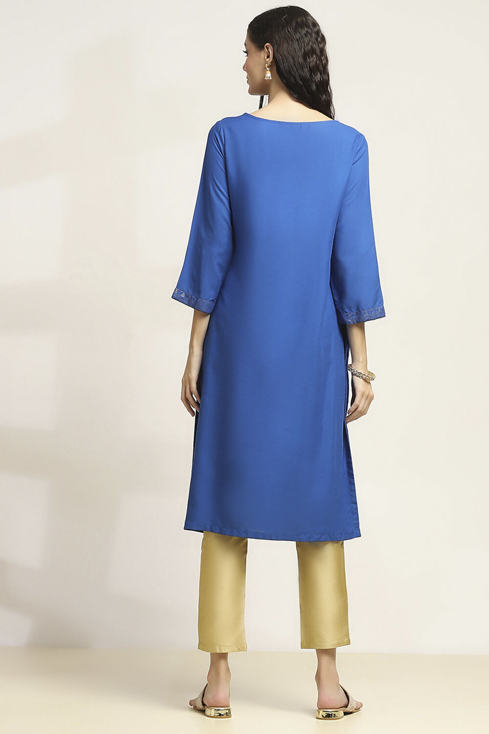 Blue Printed Straight Kurta image number 3