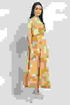 Yellow Viscose Blend Flared Dress image number 4