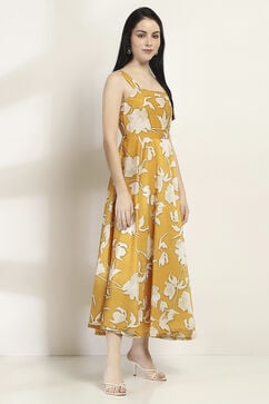 Yellow Viscose Blend Flared Dress image number 4