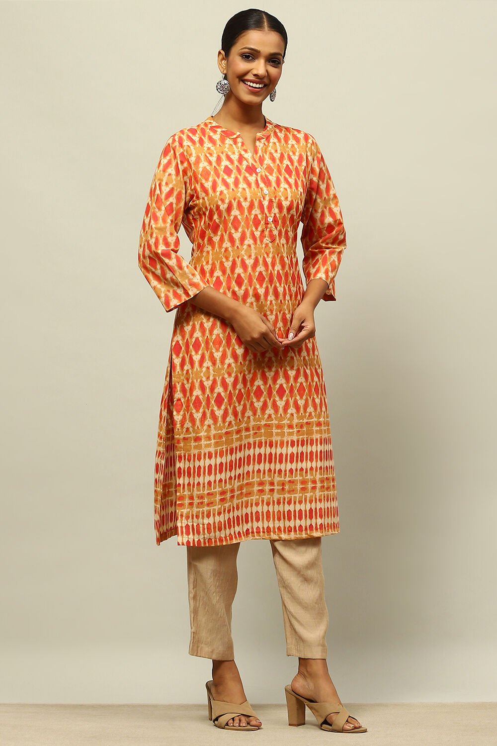 Blue Cotton Printed Straight Kurta image number 4