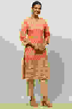 Orange Cotton Printed Straight Kurta image number 4