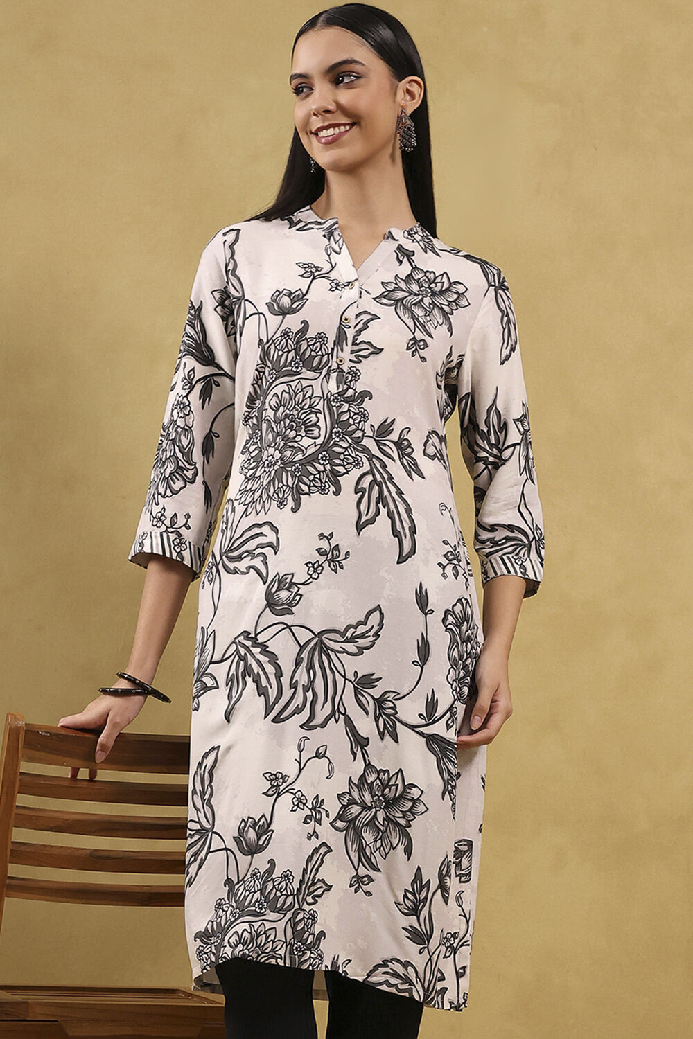 Sea Green Printed Straight Kurta image number 0