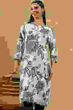 Grey and Black Printed Straight Kurta image number 0