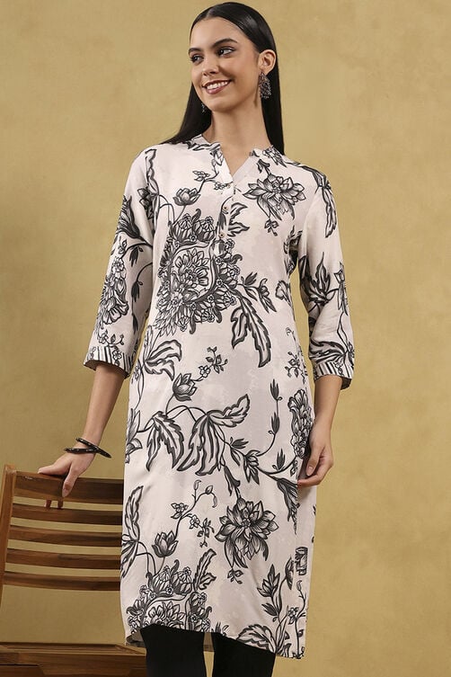 Black Viscose Rayon Printed Straight Kurta image number 0