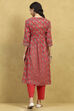 Brick Red Cotton Printed Gathered Suit Set image number 4
