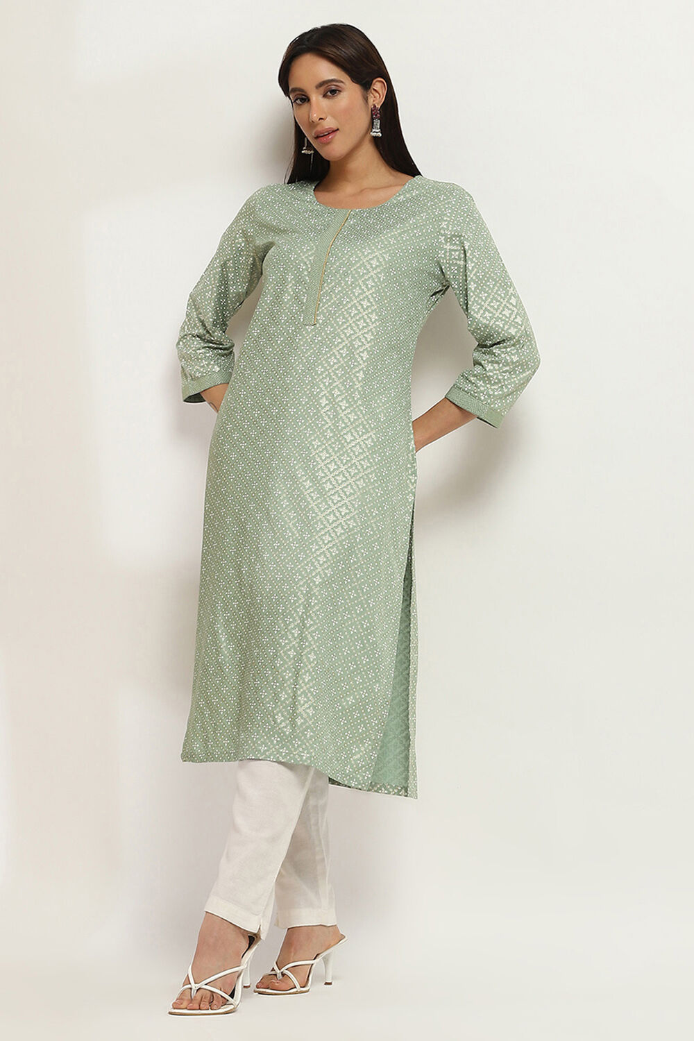 Peach-Colored Printed Straight Kurta image number 0