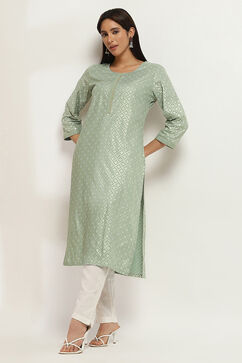 Sage Green Printed Straight Kurta image number 0