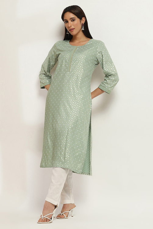 Peach-Colored Printed Straight Kurta image number 0