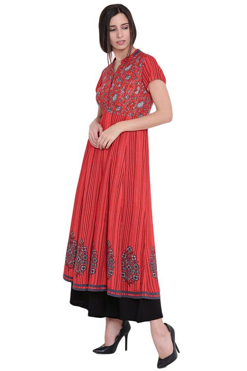Red Viscose Kalidar Kurta image number 3