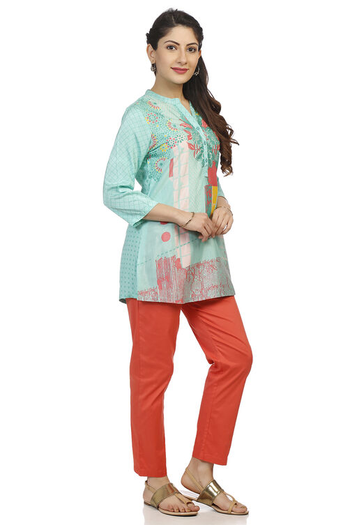 Mint Green Straight Viscose Indie Top image number 2