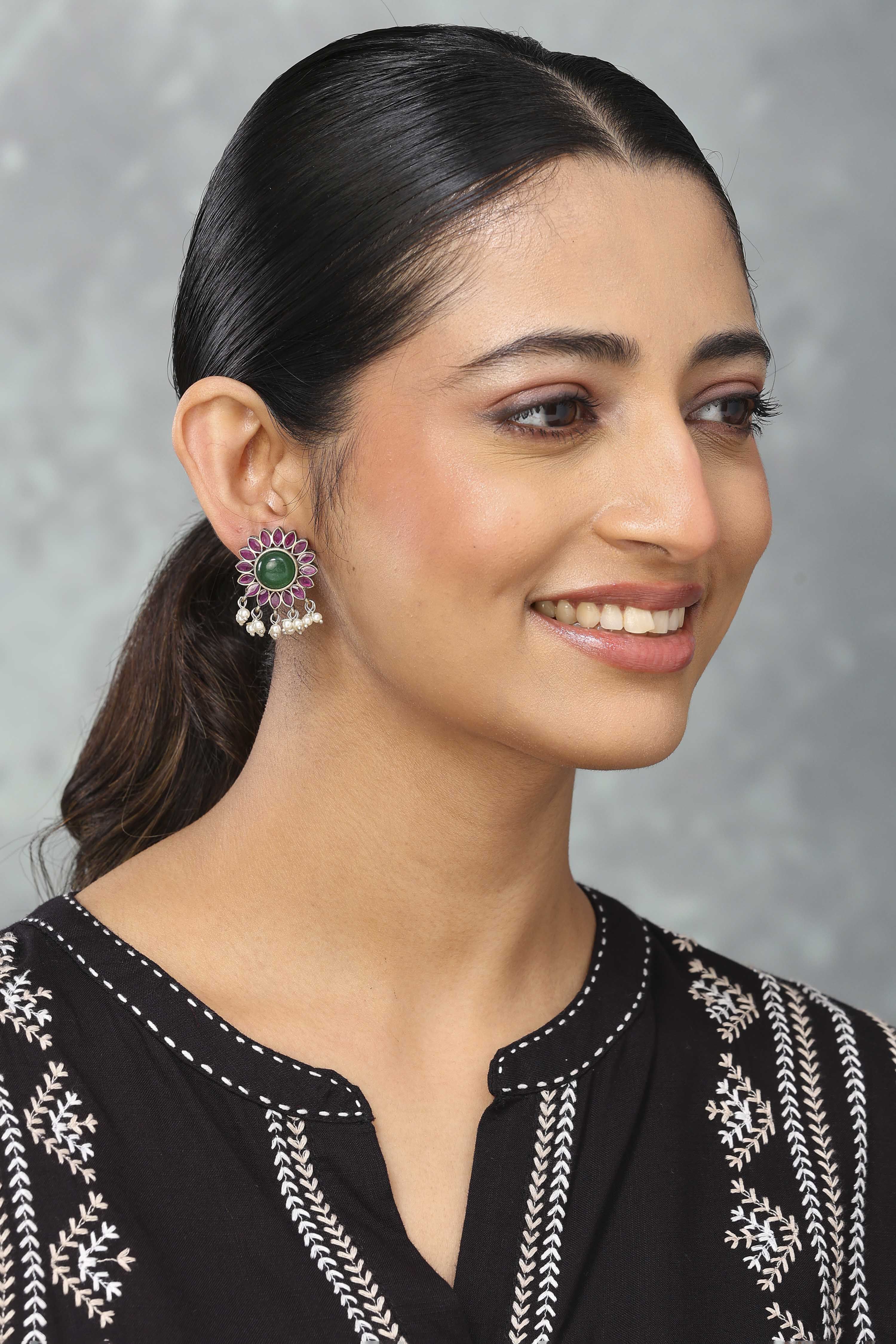Green Pink Brass Drop & danglers image number 3
