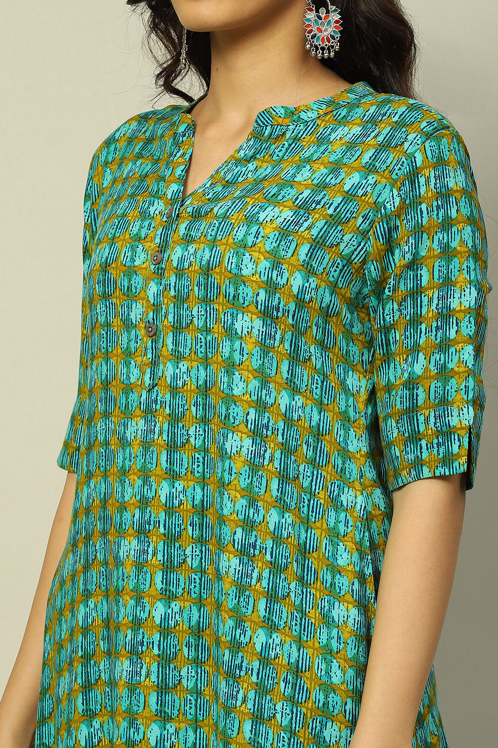 Blue Geometric Printed Straight Kurta image number 1
