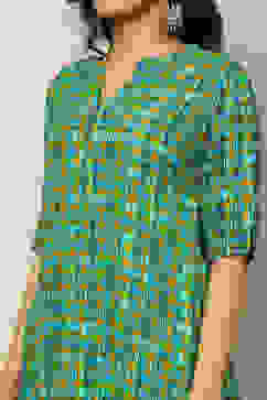 Blue Geometric Printed Straight Kurta image number 1