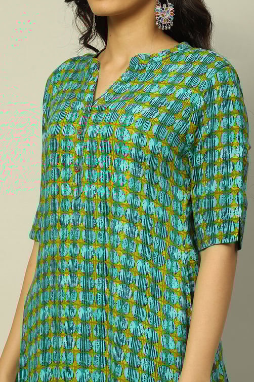 Blue Geometric Printed Straight Kurta image number 1