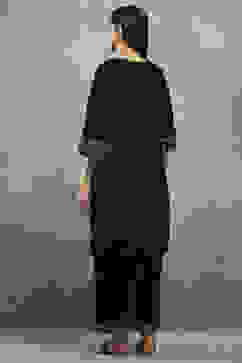 Black Polyester Printed Straight Suit Set image number 4