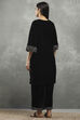 Black Polyester Printed Straight Suit Set image number 4