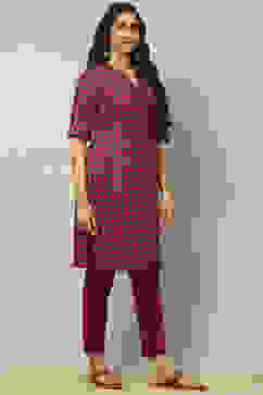 Magenta Geometric Printed Straight Kurta image number 4