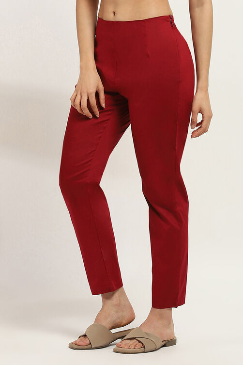 Navy Blue Cotton Solid Regular Pants image number 2