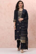 Navy Blue Art Silk Straight Suit Set image number 5