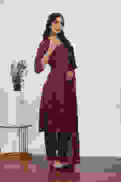 Purple Cotton Straight Suit Sets image number 5