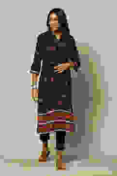 Black LIVA Straight Printed Kurta image number 5