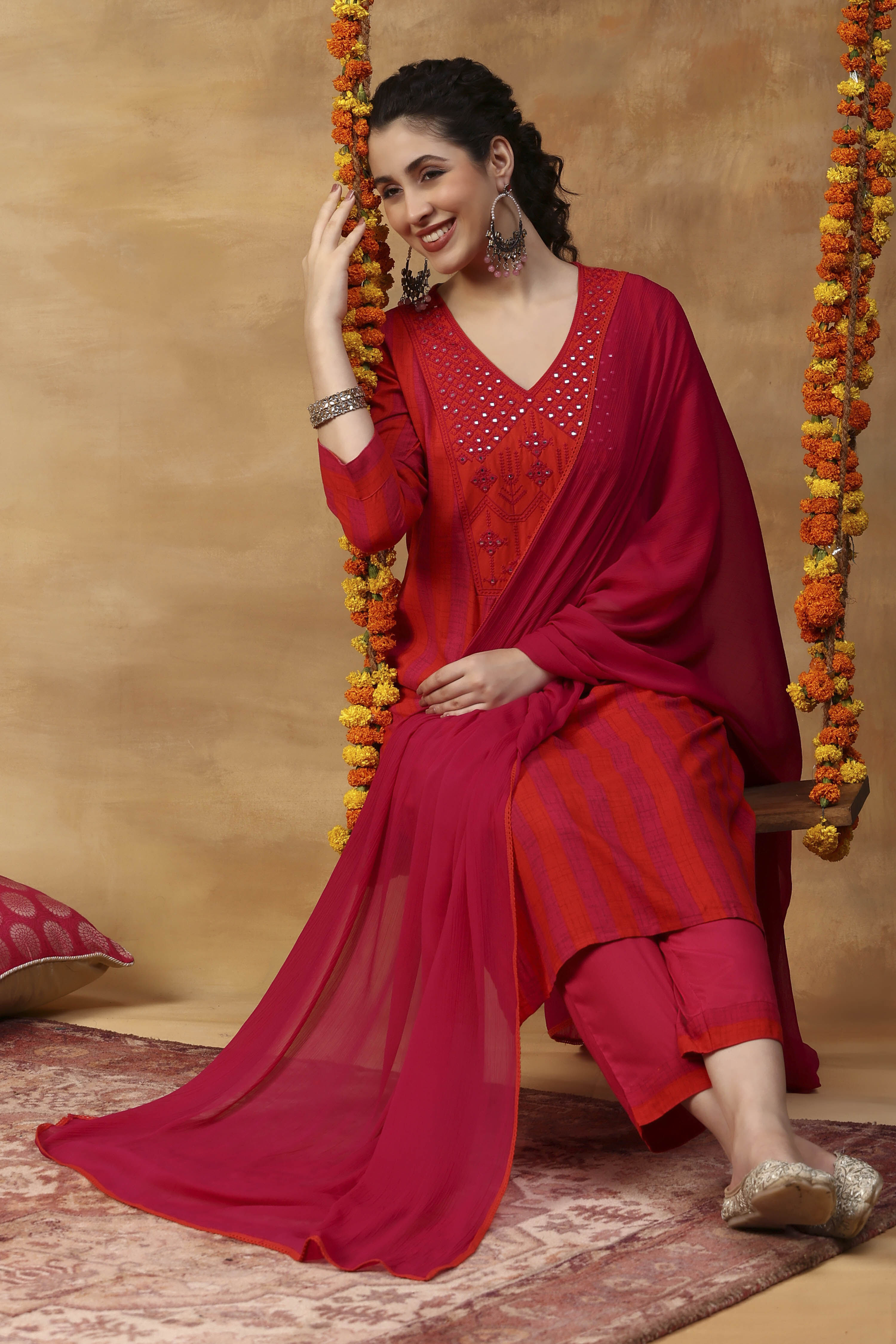 Fuchsia Printed Viscose Rayon Straight Kurta Set image number 0