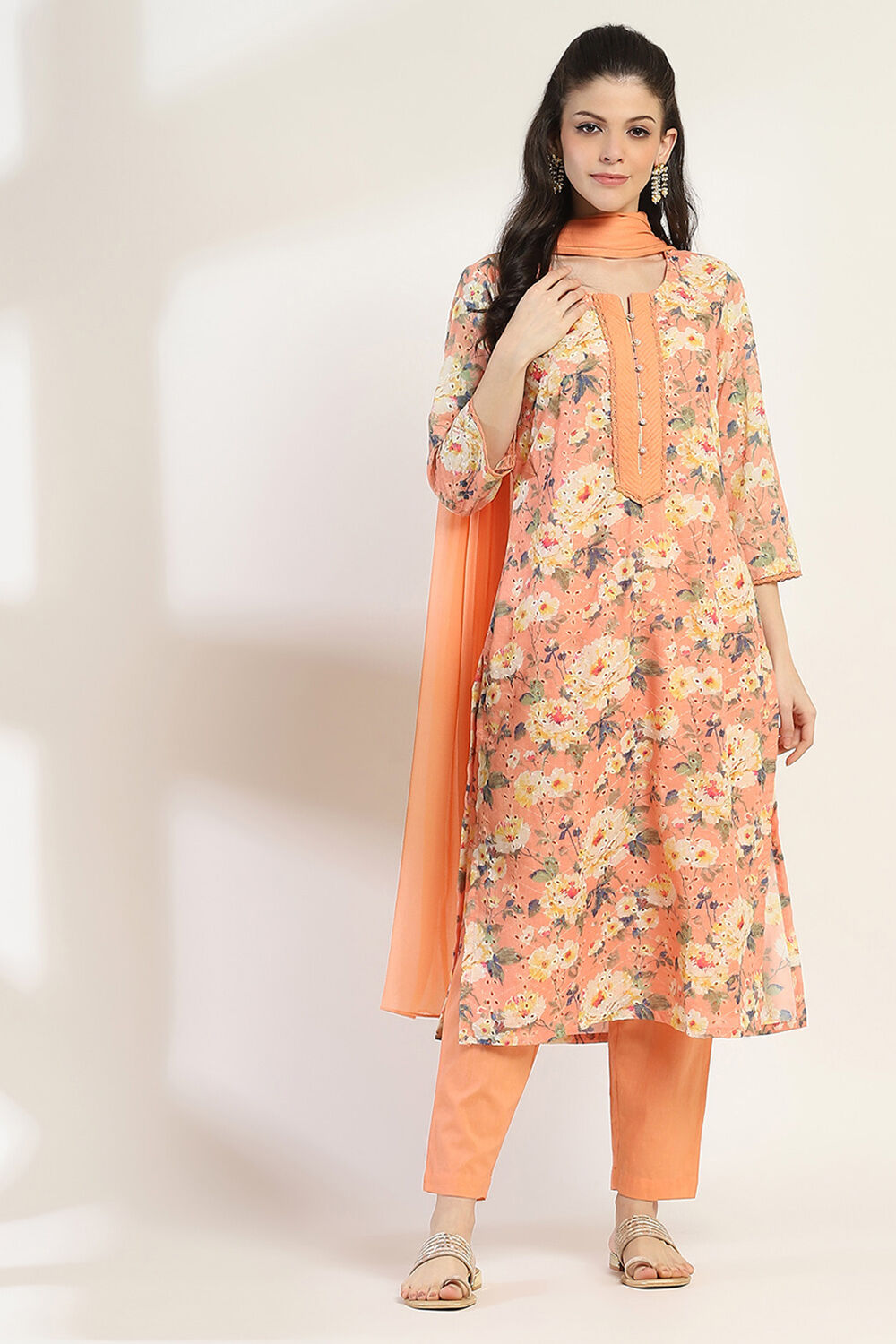 Peach Cotton Blend Straight Set image number 0