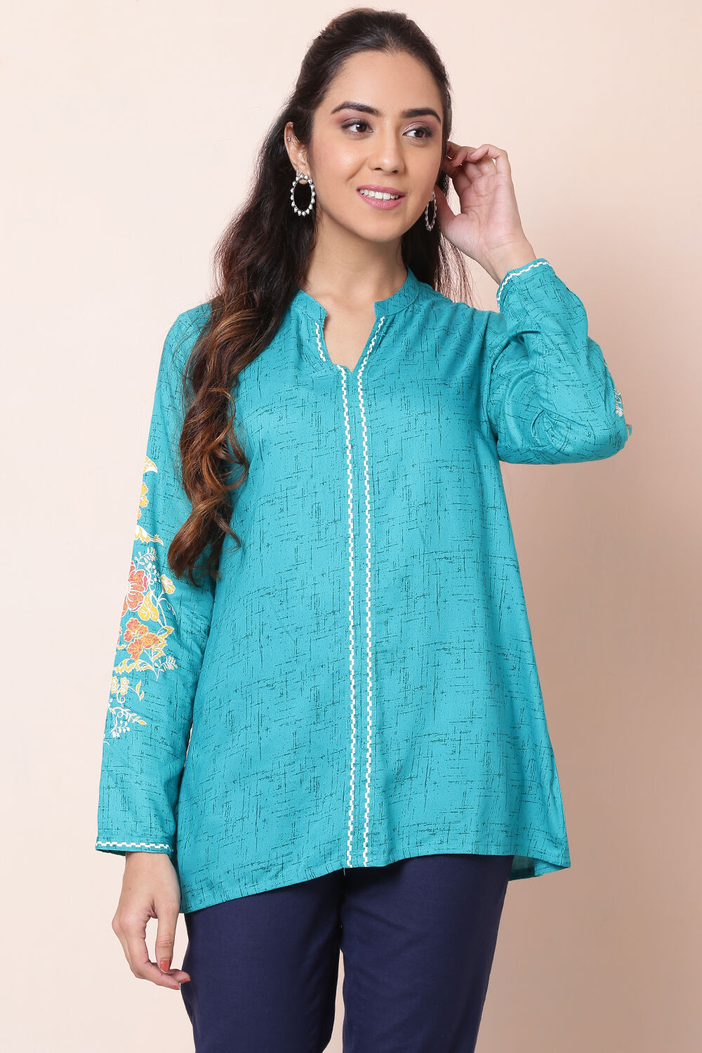 Buy Blue Viscose Rayon Short Top 1N by Rangriti