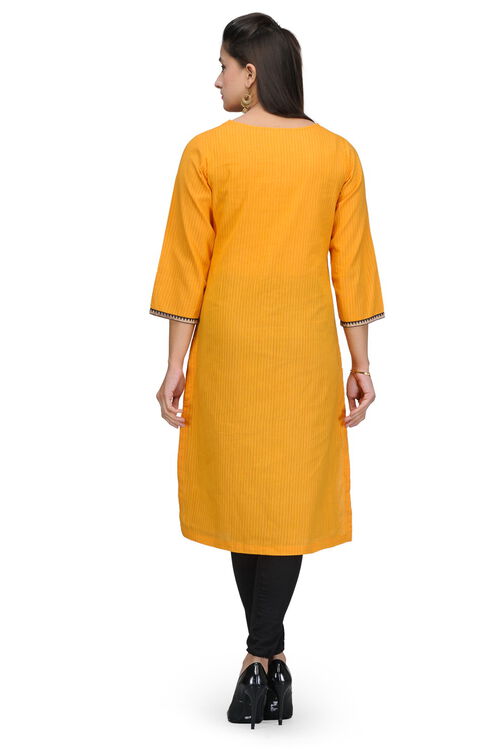 Yellow Cotton Straight Kurta image number 3