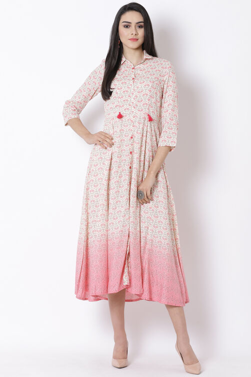 Off White Viscose Kalidar Dress image number 0