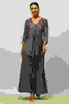 Blue Viscose Blend A-Line Printed Kurta Palazzo Suit Set image number 0