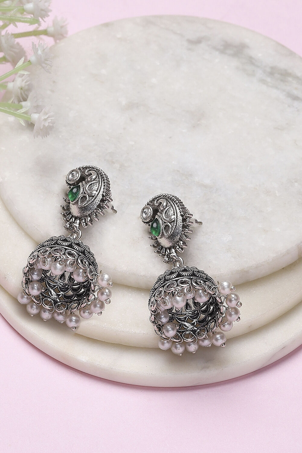 Green Brass Jhumka image number 0