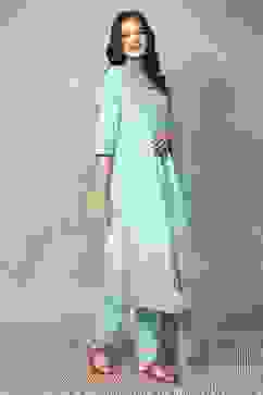 Blue Cotton Gathered Suit Sets image number 5