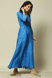 Blue LIVA Flared Printed Dress