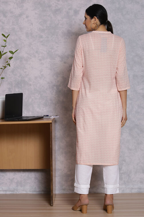 Cream Cotton And Cambric Straight Kurta image number 4