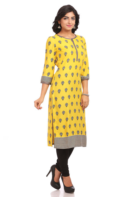 Lime Straight Cotton Kurta image number 0