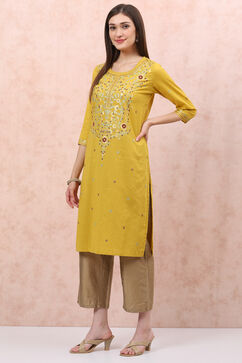 Mustard Straight Kurta image number 2
