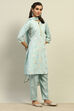 Blue Viscose Muslin Straight Printed Kurta Palazzo Suit Set image number 4