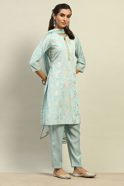 Blue Viscose Muslin Straight Printed Kurta Palazzo Suit Set image number 4