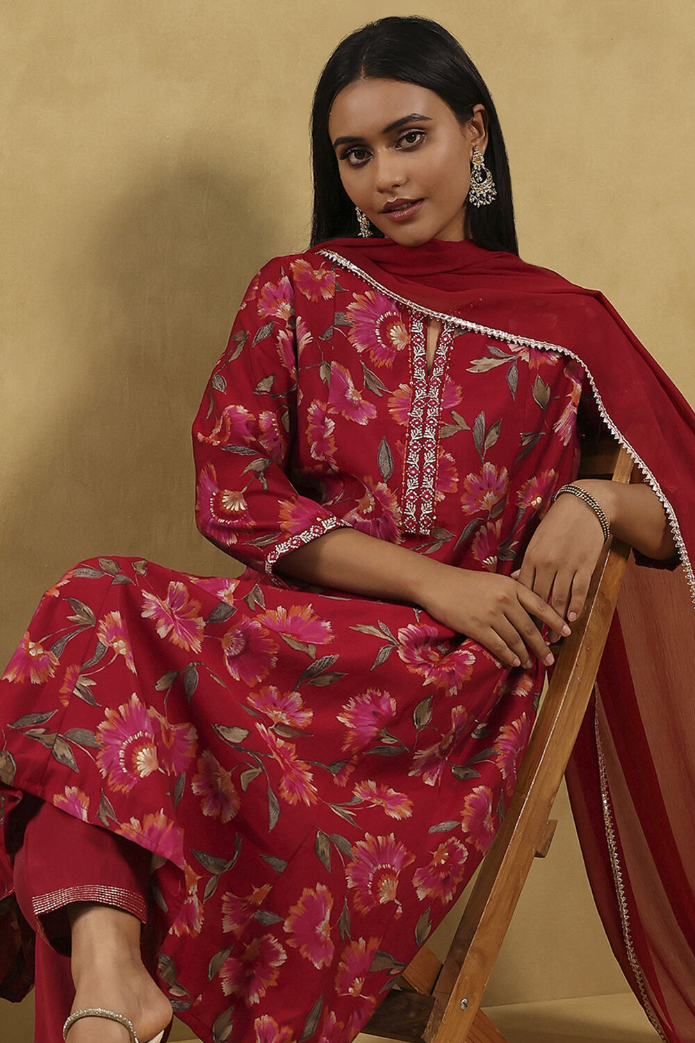 Pink Viscose Blend Printed Kalidar Suit Set image number 0