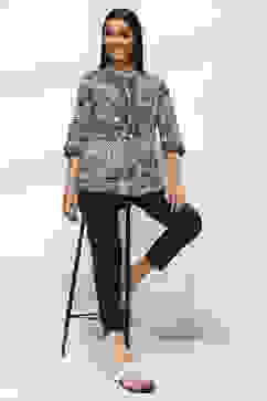 Navy Blue Cotton Solid Regular Pants image number 0