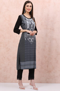 Black LIVA Straight Kurta image number 0