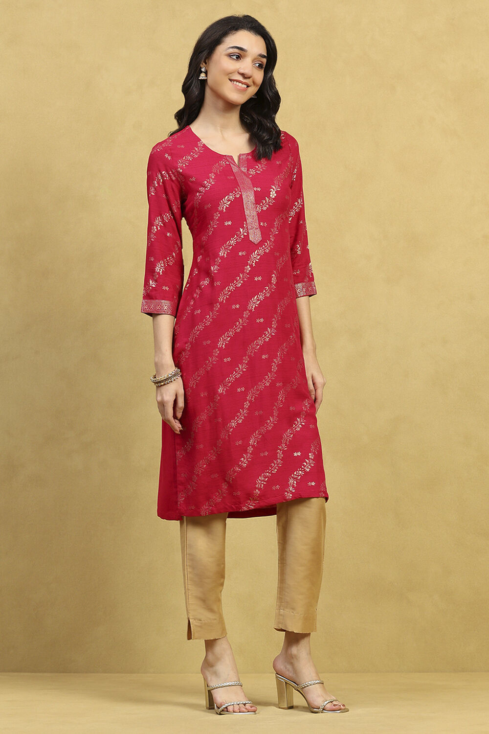 Pink Printed Straight Kurta image number 4