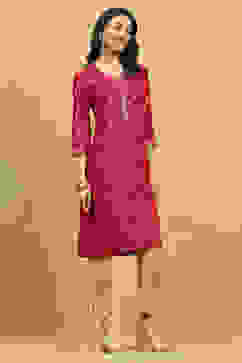 Pink Printed Straight Kurta image number 4