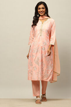 Pink Viscose Muslin Straight Printed Kurta Palazzo Suit Set image number 6
