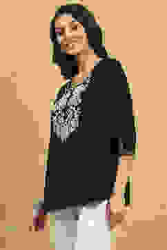 Black Viscose Rayon Embroidered Straight Top image number 2