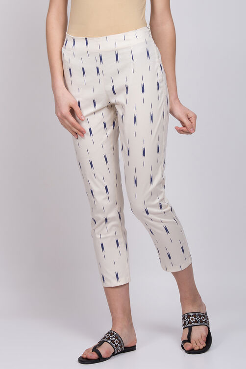 Off White Poly Lycra Slim Pants image number 3
