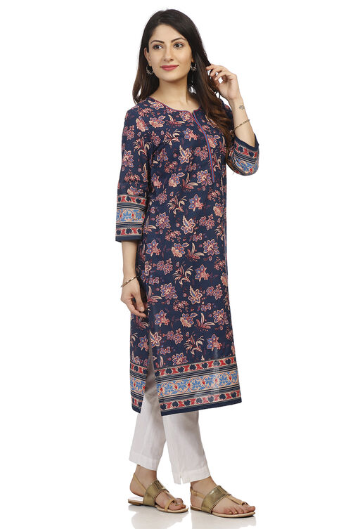 Peach Straight Cambric Cotton Kurta image number 2