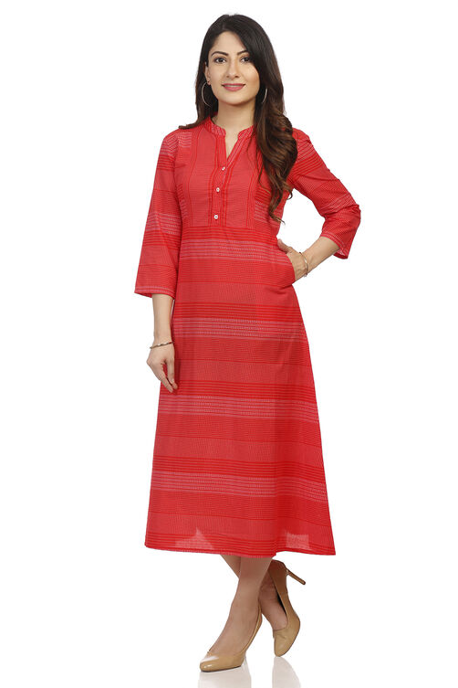 Red A Line Cotton Dress image number 3