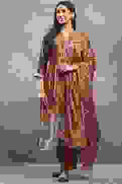 Mustard Polyester Printed Straight Suit Set image number 6